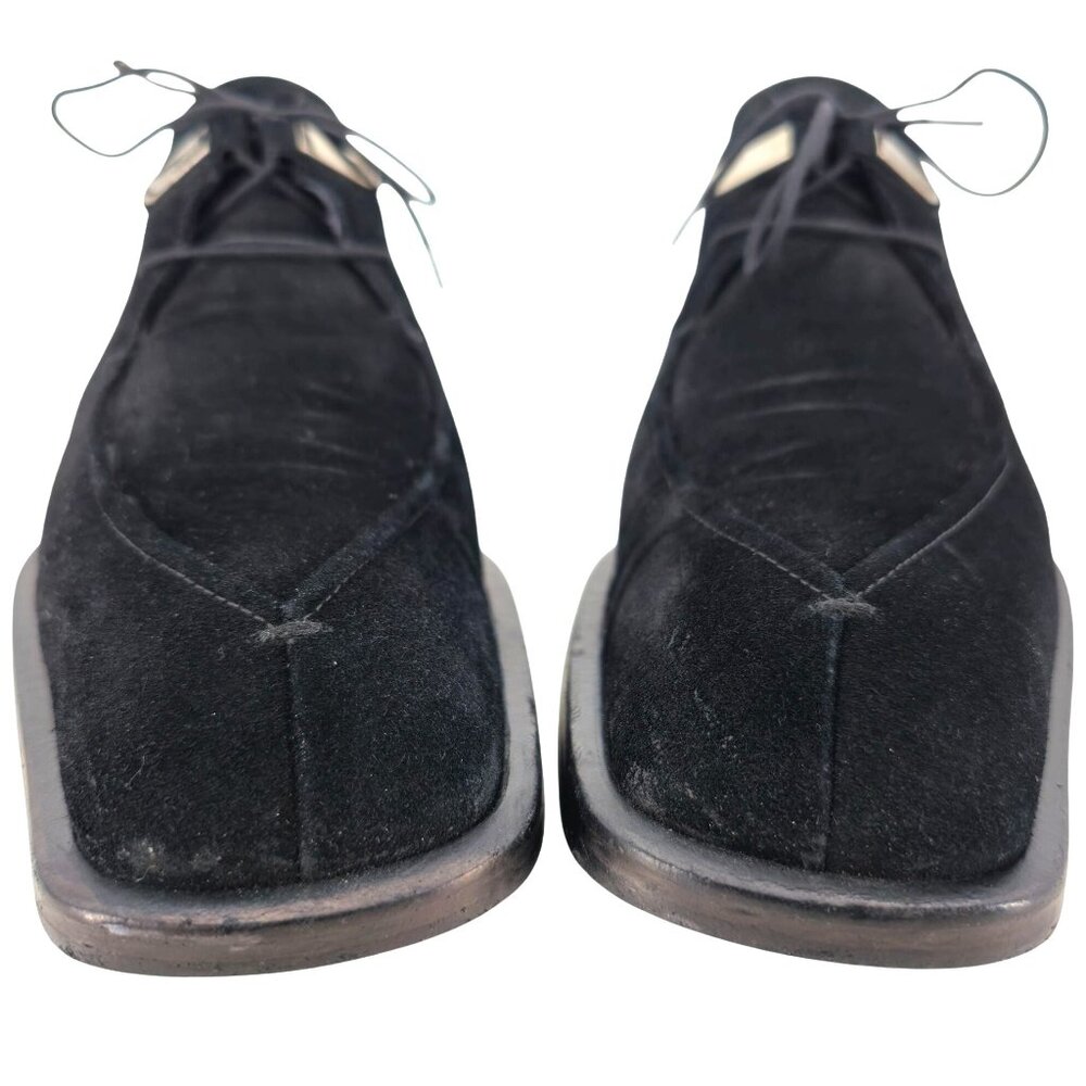 Cesare Paciotti Italy Mens 10 Dress Shoes Black Suede Leather Square-toe Derby - Picture 2 of 13